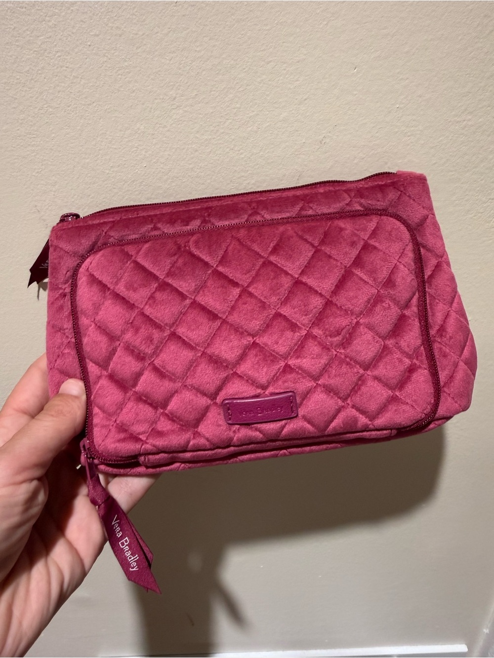 Vera Bradley Quilted Velvet Cosmetic Organizer Bag Rose Pink Magenta Paisley